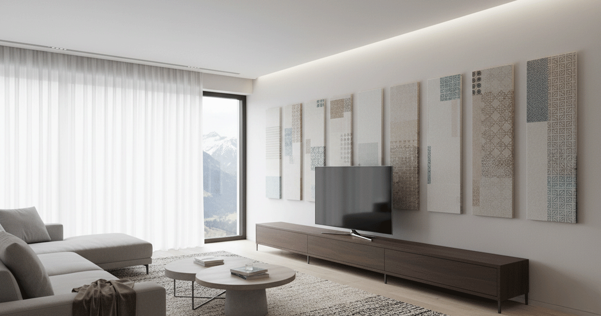 Panneaux acoustiques décoratifs dans un salon