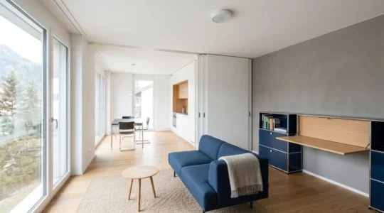 Appartement suisse contemporain avec aménagement intelligent maximisant l'espace et la lumière naturelle