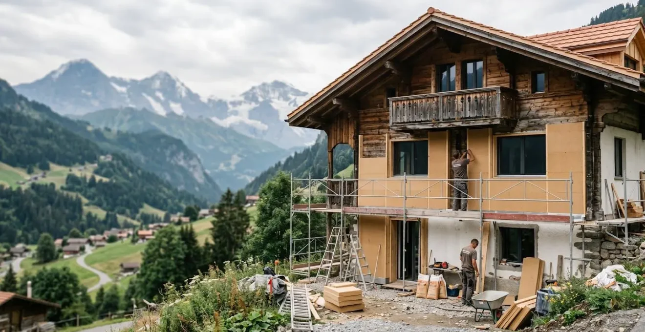 Rénovation énergétique d'un bâtiment résidentiel suisse avec isolation moderne et performance optimisée