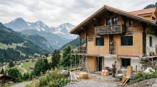 Rénovation énergétique d'un bâtiment résidentiel suisse avec isolation moderne et performance optimisée