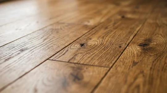 Inspection détaillée d'un parquet en chêne massif avec focus sur l'authenticité des matériaux durables en Suisse